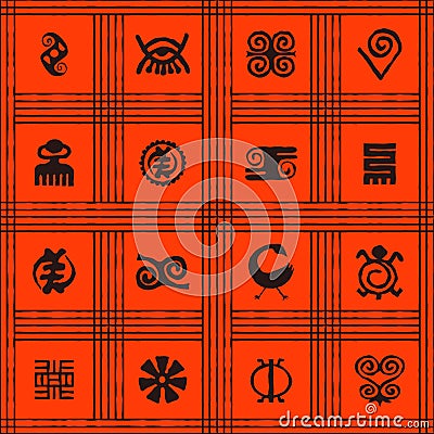 Seamless vector authentic fabric pattern with african adinkra symbols Vector Illustration