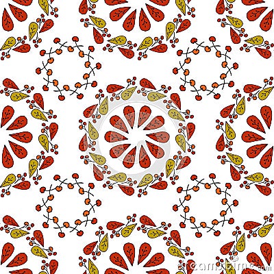 Seamless Vector autumn leaves on white background. Floral pattern with autumn leaves. Fashion style for prints, silk textile, cush Vector Illustration