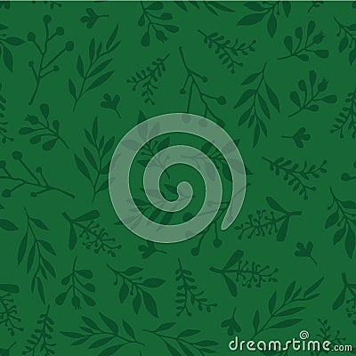 Seamless vector background with abstract leaves green. Simple leaf texture in green, endless foliage pattern. Subtle Christmas Vector Illustration