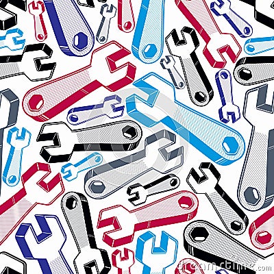 Seamless vector background with detailed 3d wrenches. Work tools Vector Illustration