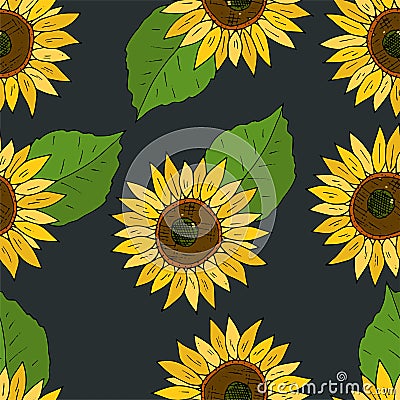Seamless vector background with flowers of sunflowers Vector Illustration