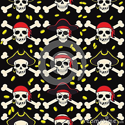 Seamless vector background illustration. model pirates skull accessories and attributes. Vector Illustration