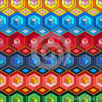 Seamless vector background with multicolored cubes in 3D style. Abstact colorful cubes - 3D geometric background. Geometric Vector Illustration