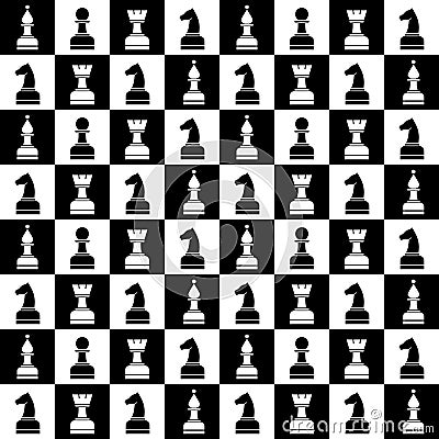 Seamless vector chaotic pattern with black and white chess pieces. Series of Gaming and Gambling Patterns Vector Illustration