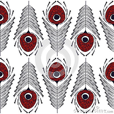 Seamless vector decorative hand drawn pattern with peacock feather Vector Illustration