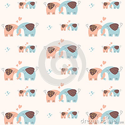 Cute nursery pattern with couple of elephants Vector Illustration