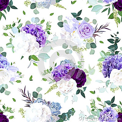 Seamless vector design pattern arranged from dark violet rose Vector Illustration