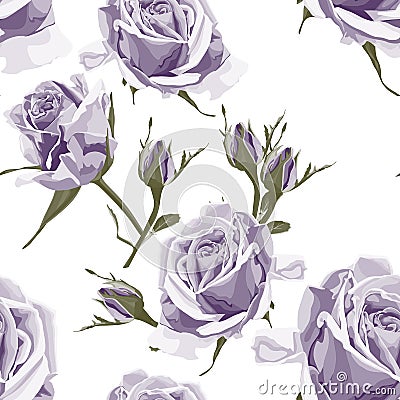 Seamless vector design pattern arranged from violet roses. Trendy summer watercolor style design. Stock Photo