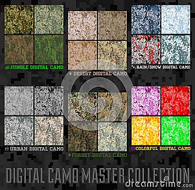 Seamless vector digital Pixel Camouflage collection Vector Illustration