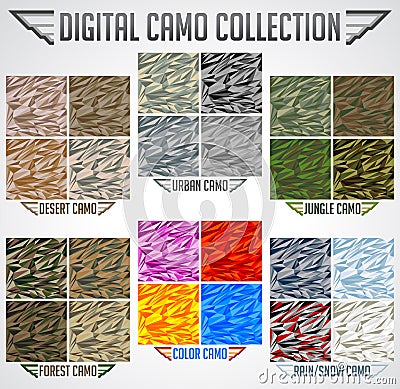 Seamless vector digital Pixel Camouflage collection Vector Illustration