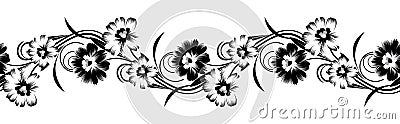 Black and white seamless stroke flower border design Vector Illustration