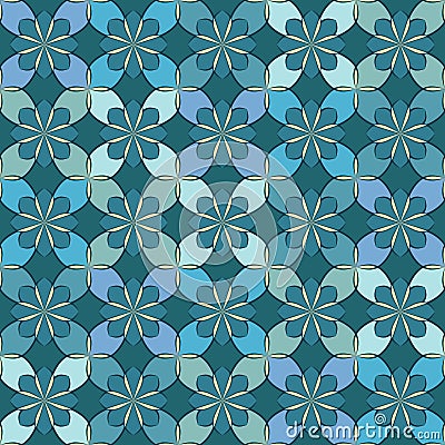 Seamless vector floral pattern based on Arabic geometric ornaments in pastel shades of blue colors. Endless abstract background Vector Illustration