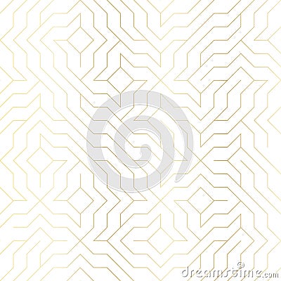 Seamless vector geometric golden line pattern. Abstract background with gold texture on white. Simple minimalistic graphic print. Vector Illustration