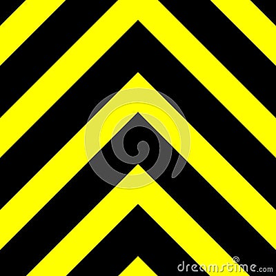 Seamless vector graphic of black upward pointing chevrons on a yellow background. This signifies danger or a hazard Stock Photo