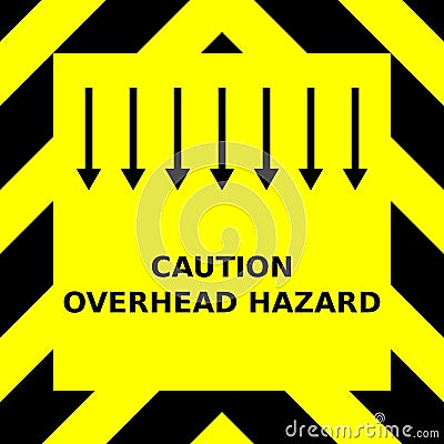 Seamless vector graphic of black upward pointing chevrons on a yellow background with the wording Caution Overhead Hazard Vector Illustration