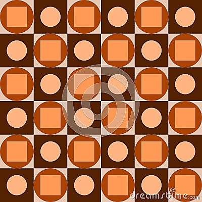 Seamless vector graphic of circles and squares in shades of brown. It might be used as a retro fabric or wallpaper Vector Illustration