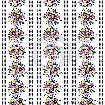 Seamless vector hand drawn floral pattern. Colorful Background with flowers, leaves. Decorative cute graphic line drawing illustra Vector Illustration