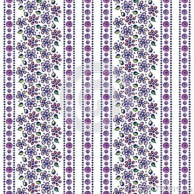 Seamless vector hand drawn floral pattern. Colorful Background with flowers, leaves. Decorative cute graphic line drawing illustra Vector Illustration