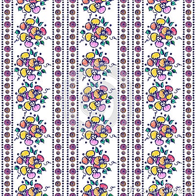 Seamless vector hand drawn floral pattern. Colorful Background with flowers, leaves. Decorative cute graphic line drawing illustra Vector Illustration