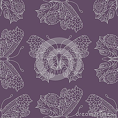 Seamless vector hand drawn pattern with fantasy butterflies in modern style. Vector Illustration