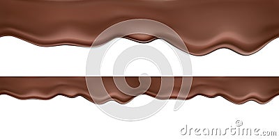Seamless vector horizontal realistic dark or milk chocolate with drip and shadows.A smooth wave of flowing melted Vector Illustration