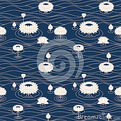 Seamless vector japanese pattern with lotos flowers and waves. design for interior, covers, textile Vector Illustration