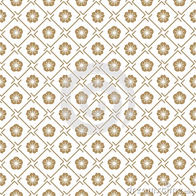 Seamless vector japanese traditional geometric pattern design with flower symbols.design for textile, packaging, covers Vector Illustration