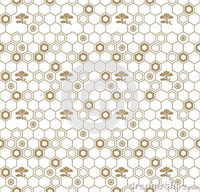 Seamless vector japanese traditional geometric pattern design with flower symbols. design for textile, packaging, covers Vector Illustration