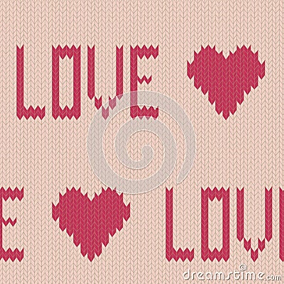 Seamless vector knitted heart background Vector Illustration