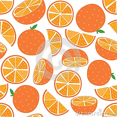 Seamless Vector Orange fruit with leaf and slice Stock Photo