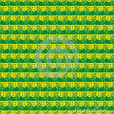 Seamless vector pattern with abstrat green and yellow shapes arranged into striped layout Vector Illustration