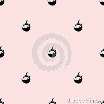 Seamless vector pattern with adorable coconut cocktail silhouette on pink background Vector Illustration