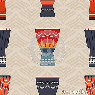 Seamless vector pattern with african djembe drums Vector Illustration