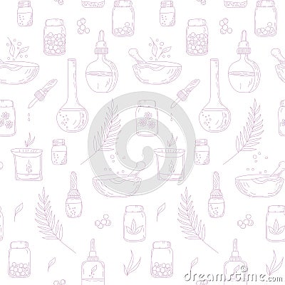 Seamless vector pattern alternative medicine and homeopathy concept. Delicate background and wallpaper for website, landing page. Vector Illustration