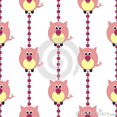 Seamless vector pattern with animals. Cute background with pink pigs on the white backdrop. Vector Illustration