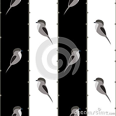 Seamless vector pattern with animals. Symmetrical black and white background with birds Vector Illustration
