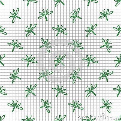 Seamless vector pattern, background with cute dragonflies Vector Illustration