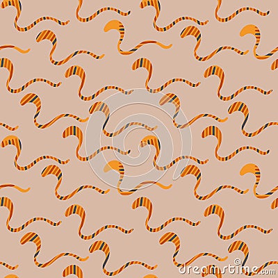 Seamless vector pattern background with striped golden snakes Vector Illustration