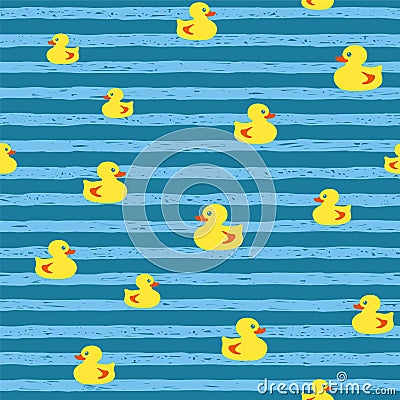 Seamless vector pattern - bath ducks on blue stripes Vector Illustration