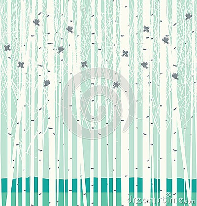 Seamless vector pattern with birch grove and birds Vector Illustration