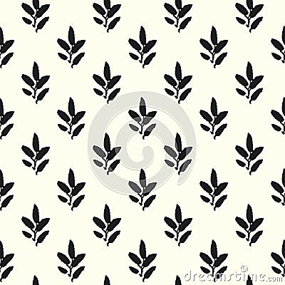 Seamless vector pattern with black leaves on white background Vector Illustration