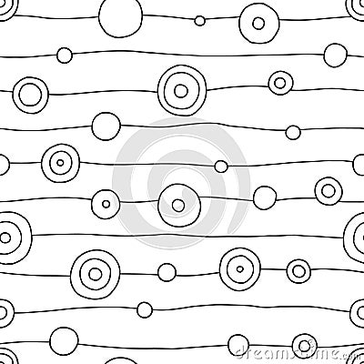 Seamless vector pattern. Black and white geometrical hand drawn background with horizontal lines and dots. Simple print for backgr Vector Illustration