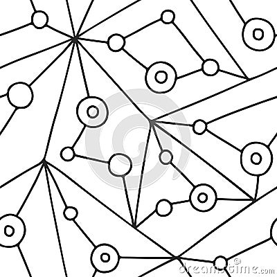 Seamless vector pattern, black and white lined asymmetric geometric background with lines, dots. Print for decor, wallpaper, packa Vector Illustration