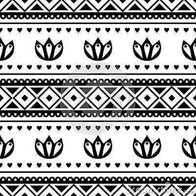 Seamless vector pattern. Black and white traditional etno background. Vector Illustration