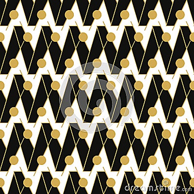 Seamless vector pattern with black zig zag and golden lines and circles Vector Illustration