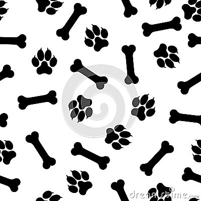 Seamless vector pattern - bones and traces of paws Stock Photo