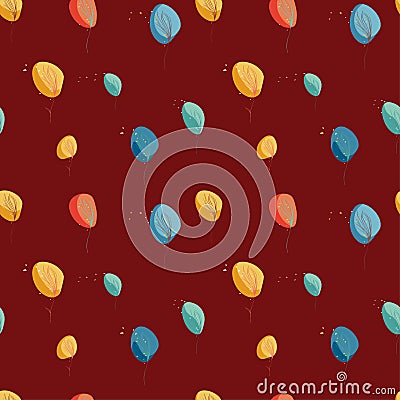 vector pattern with bright decorative trees on a red background, childlike drawing with a leaffall Vector Illustration
