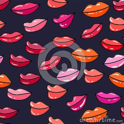 Seamless vector pattern candy shiny lips. Illustration of love, dating, marriage. Vector Illustration