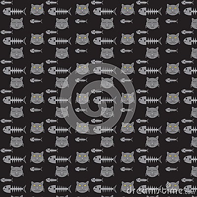 Seamless vector pattern cats and fishbones Vector Illustration