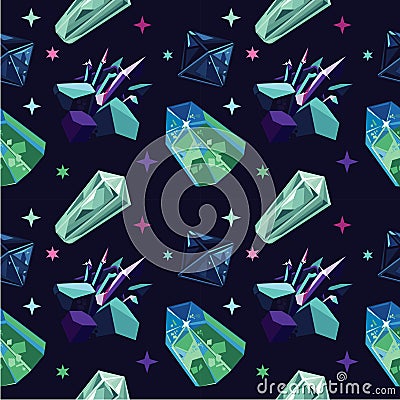 Seamless vector pattern with color crystalls. Vector backround with gemstone. Vector Illustration